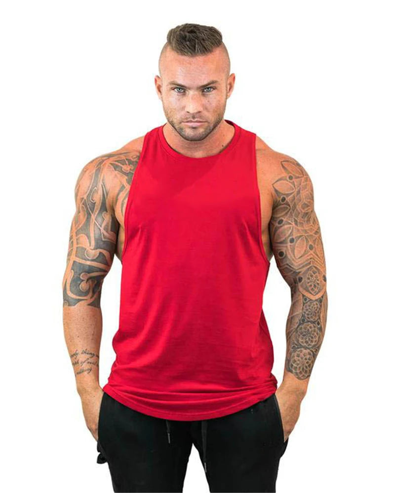 Men's Cotton Sleeveless Gym Tank Tops - Bodybuilding and Fitness Workout Vests
