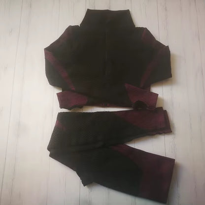 Women Yoga Set Gym Clothing Sport Fitness Suit Running Clothes Zip Long Sleeves Top+ Leggings Female Seamless Gym Yoga Bra Suits