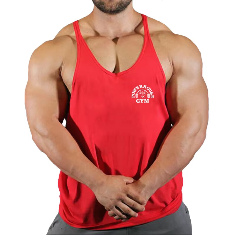 Men's Bodybuilding Sleeveless Gym T-Shirts with Suspenders