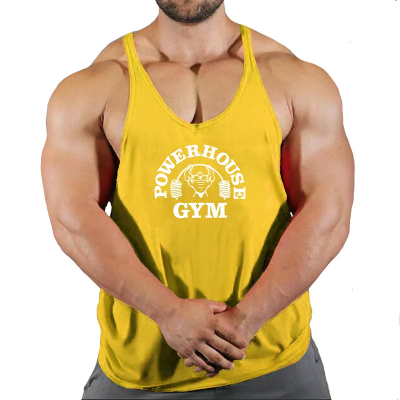 Men's Bodybuilding Sleeveless Gym T-Shirts with Suspenders