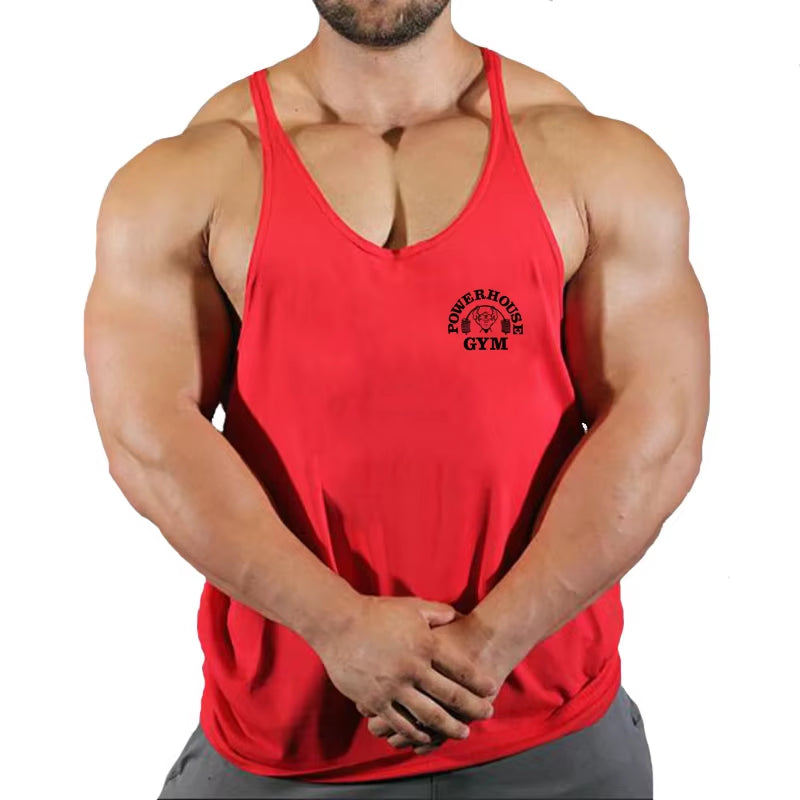 Men's Bodybuilding Sleeveless Gym T-Shirts with Suspenders