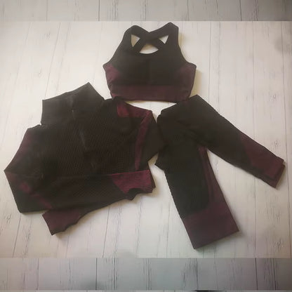 Women Yoga Set Gym Clothing Sport Fitness Suit Running Clothes Zip Long Sleeves Top+ Leggings Female Seamless Gym Yoga Bra Suits