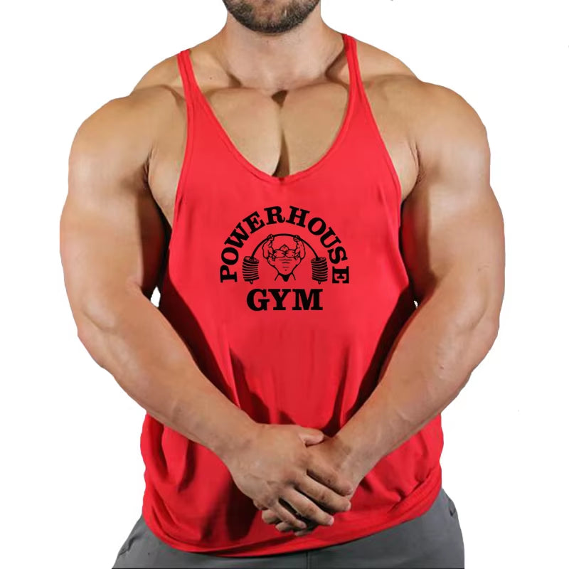 Men's Bodybuilding Sleeveless Gym T-Shirts with Suspenders