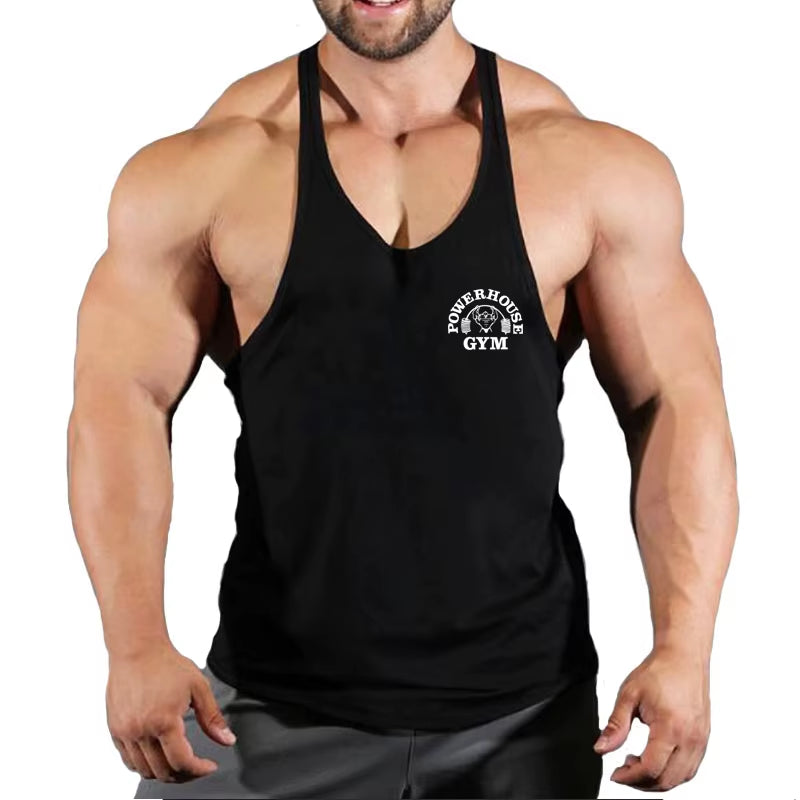 Men's Bodybuilding Sleeveless Gym T-Shirts with Suspenders