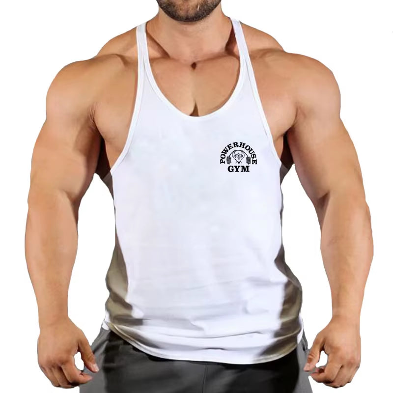 Men's Bodybuilding Sleeveless Gym T-Shirts with Suspenders