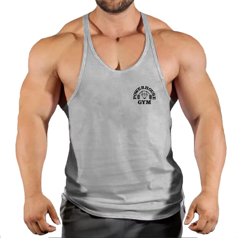 Men's Bodybuilding Sleeveless Gym T-Shirts with Suspenders