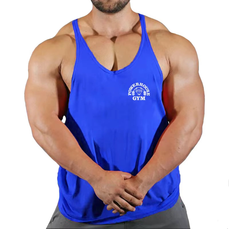 Men's Bodybuilding Sleeveless Gym T-Shirts with Suspenders