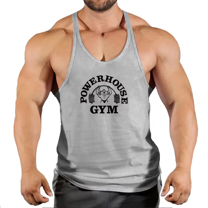 Men's Bodybuilding Sleeveless Gym T-Shirts with Suspenders