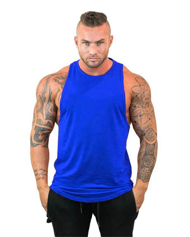 Men's Cotton Sleeveless Gym Tank Tops - Bodybuilding and Fitness Workout Vests