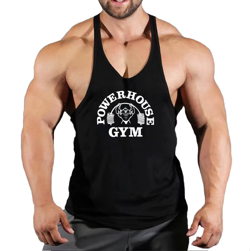 Men's Bodybuilding Sleeveless Gym T-Shirts with Suspenders