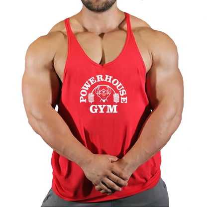 Men's Bodybuilding Sleeveless Gym T-Shirts with Suspenders