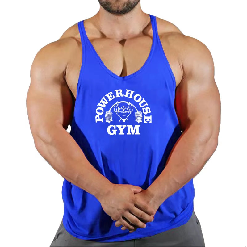 Men's Bodybuilding Sleeveless Gym T-Shirts with Suspenders