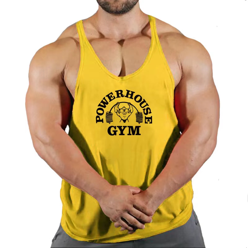 Men's Bodybuilding Sleeveless Gym T-Shirts with Suspenders