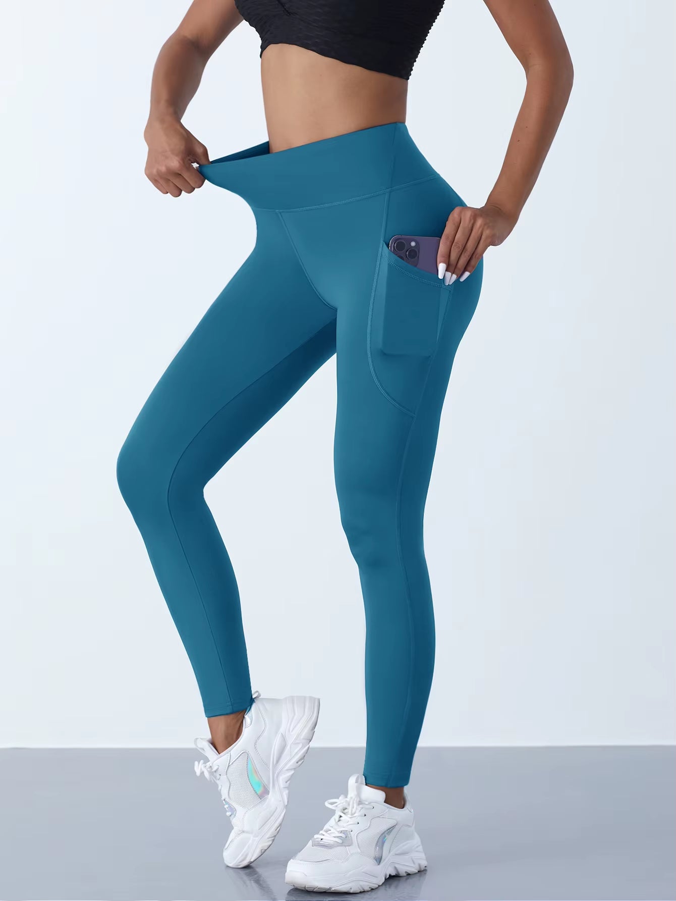 New High Waist Women'S Leggings Stretch Yoga Pants Tights with Pockets Push up Fitness Running Sportswear Solid Color Pants