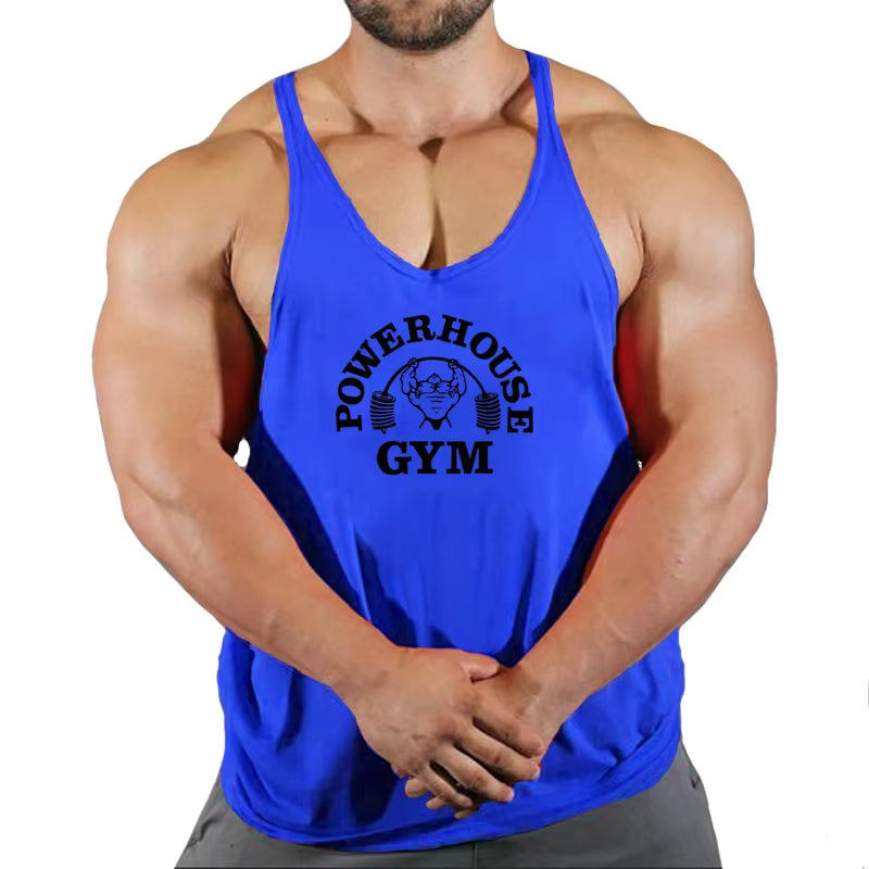 Men's Bodybuilding Sleeveless Gym T-Shirts with Suspenders
